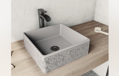 Vigo VG04051 Aster Ash Gray 14-1/2'' Square Cast Stone Vessel Bathroom Sink