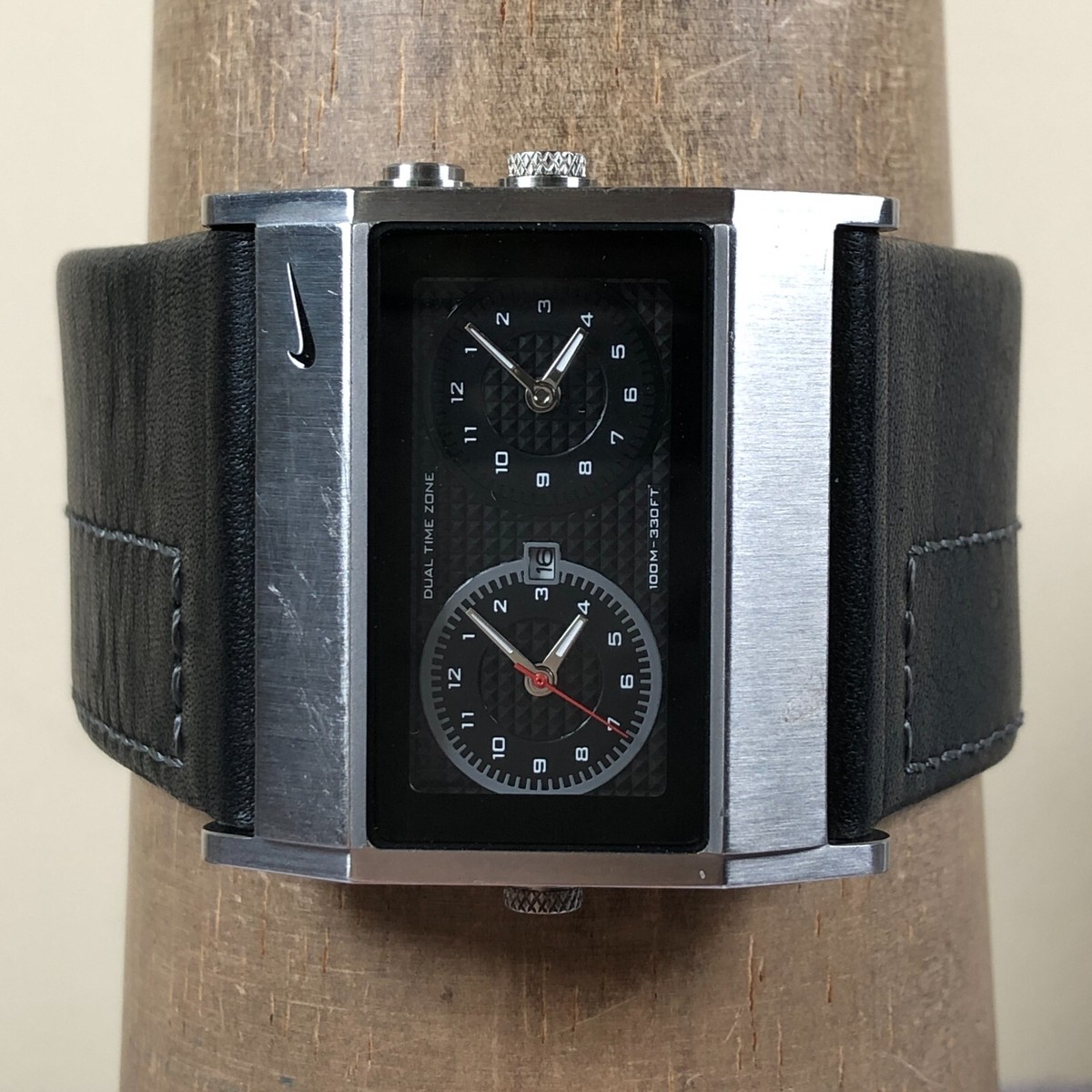 Nike Men WA0054 Dress Dual Time Black Dial Leather Quartz 41mm