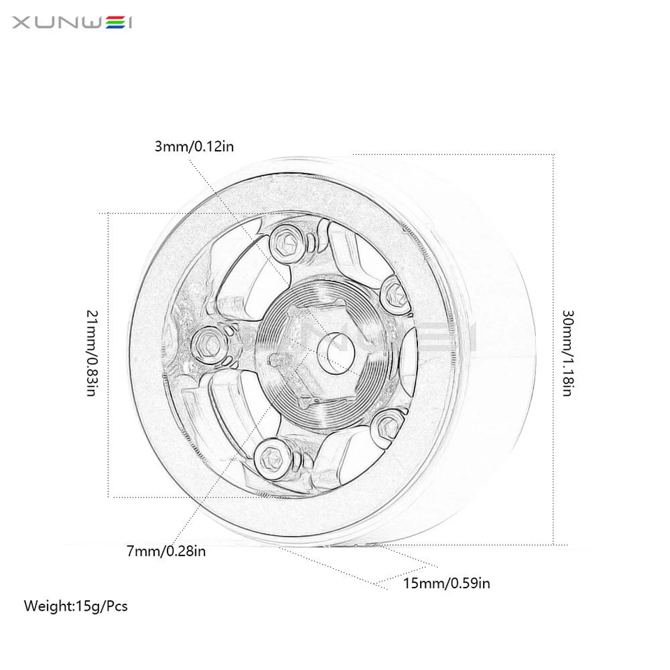 1.0 inch Beadlock Wheel Rim for RC Crawler Truck 1/24 Axial SCX24 C10 Deadbolt - Image 2 of 2