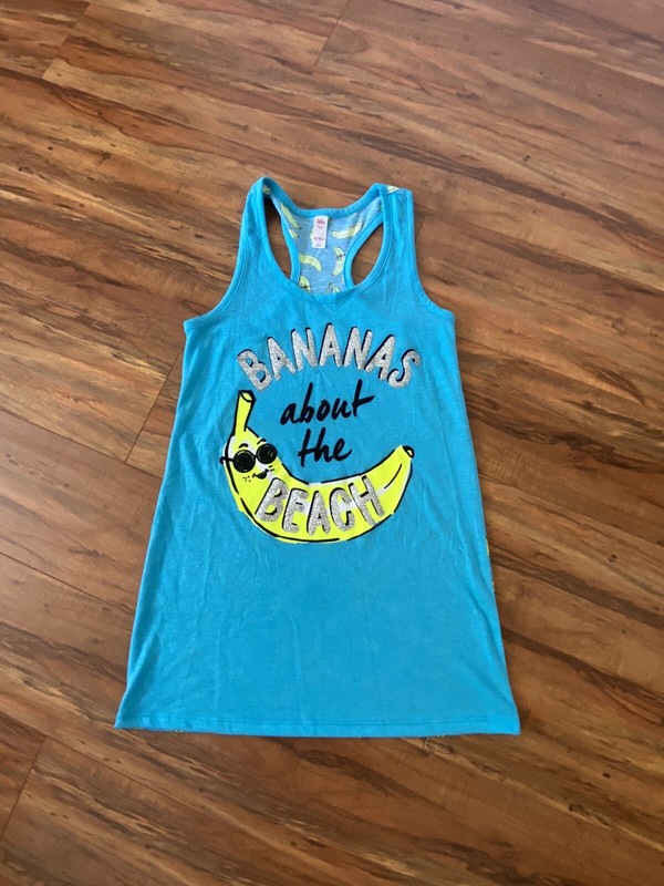 JUSTICE GIRLS BLUE TOP TUNIC sz 8/10 PLUS Banana Print Coverup Electric Turq Pol