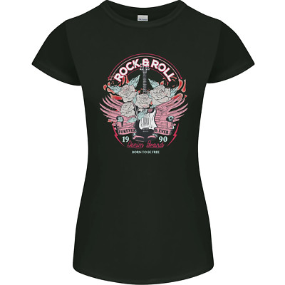 Rock n Roll Born to Be Free Guitar Wings Damen Petite Cut T-Shirt