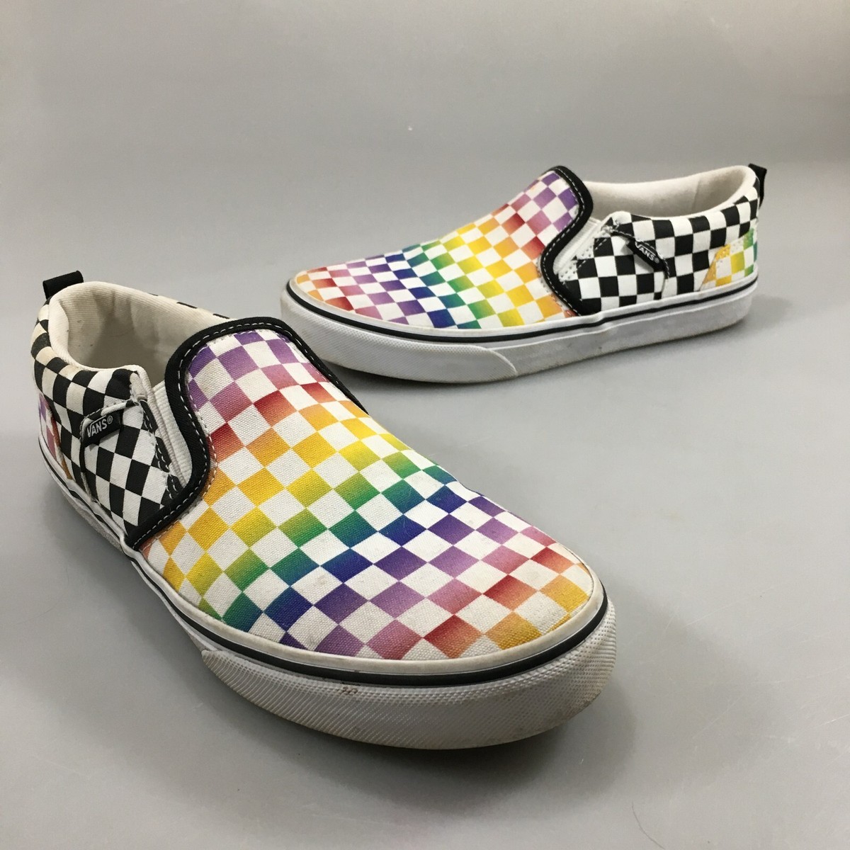 Otrain Yellow Checkerboard Vans Slip Ons Vans Asher Rainbow