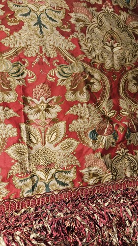 Ralph Lauren Custom Made Swag Fringe Trimmed Red Floral Valance Lined 124" X 28" - Picture 7 of 12