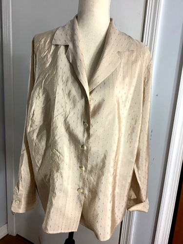 VTG JONES NEW YORK COLLECTION WOMAN SILK BLOUSE 18W BUTTON FRONT BEIGE  LUREX | eBay