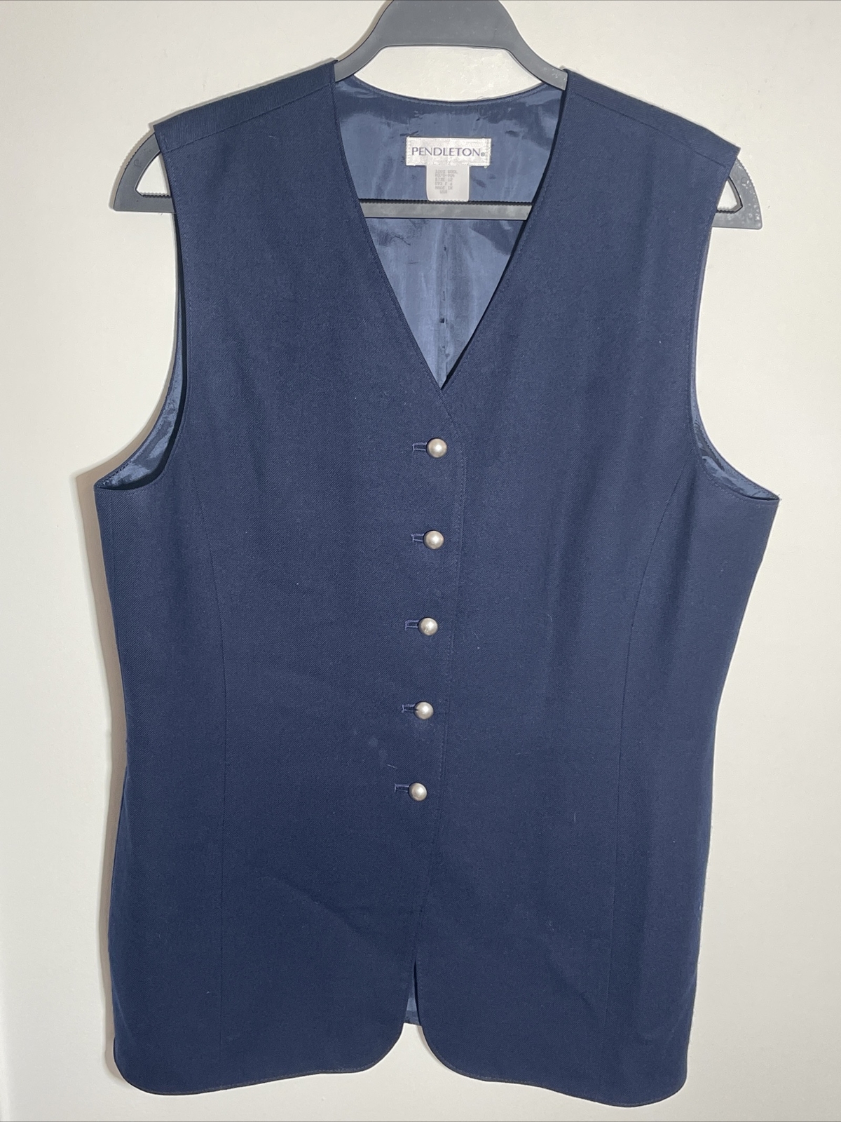 Pendleton Vest Women’s 100% Wool Button Front Size 12 EUC Classic Blue