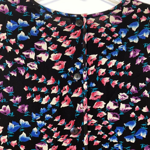 VTG 80s90s Black Floral Dress LIZ CLAIBORNE Tiered Drop Waist Secretary M/L 12 - Picture 8 of 12