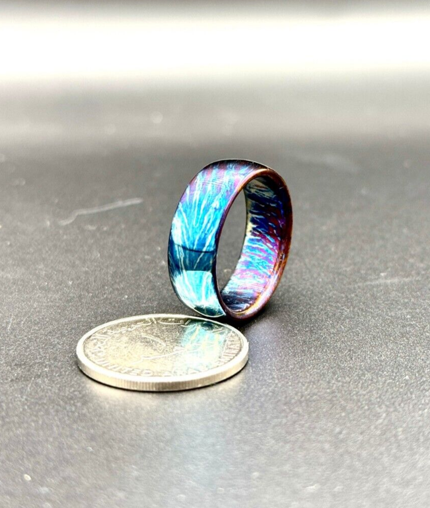 Rainbow Titanium Anodized Handmade Wedding Band 5mm Wide Unique Colorful Ring-image
