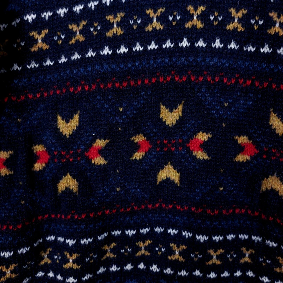 Ben Sherman Plectrum Sweater Men's 2XL Navy Ikat 100% Merino Wool Shawl Collar - Image 4 of 4