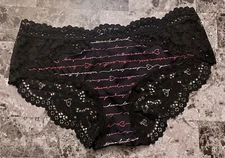 BODY BY VICTORIA'S SECRET L SMOOTH BLACK PINK HEART LACE RARE HIPHUGGER PANTIES