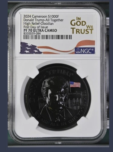 DONALD TRUMP 2024 CAMEROON SILVER COIN OBSIDIAN NGC PF70! FIRST DAY OF ISSUE!!