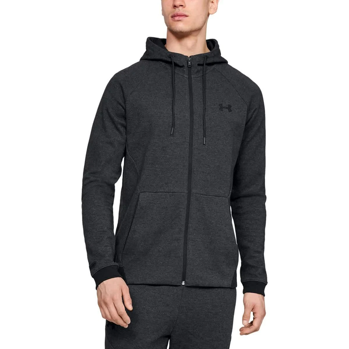 Under Armour Men's Black Double Knit Full Zip Slim Fit Sweatshirt Hoodie -  Bl