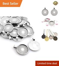 25pcs Round Bezel Pendant Trays Setting Cabochon Blank Base for DIY Crafting ...