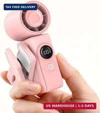 Portable Clip-On Mini Fan, Personal Handheld Fan for Stroller w/ LED Screen Ha
