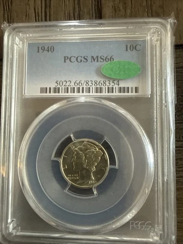 1940 Mercury Dime PCGS MS66 w/CAC Approval - Lovely Lime-Gold Tone