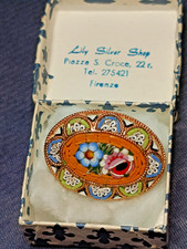 Vintage Italian Millefiori Gilt Brooch Firenze Boxed