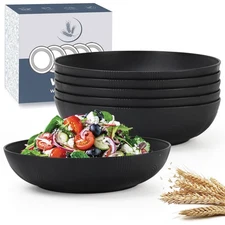 10inch Wheat Straw Big Bowls Set of 6 - Large Salad Bowls 65oz set of 6 - Unb...
