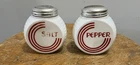 VINTAGE MILK GLASS SALT & PEPPER SHAKERS / FIRE KING VITROCK RED CIRCLE