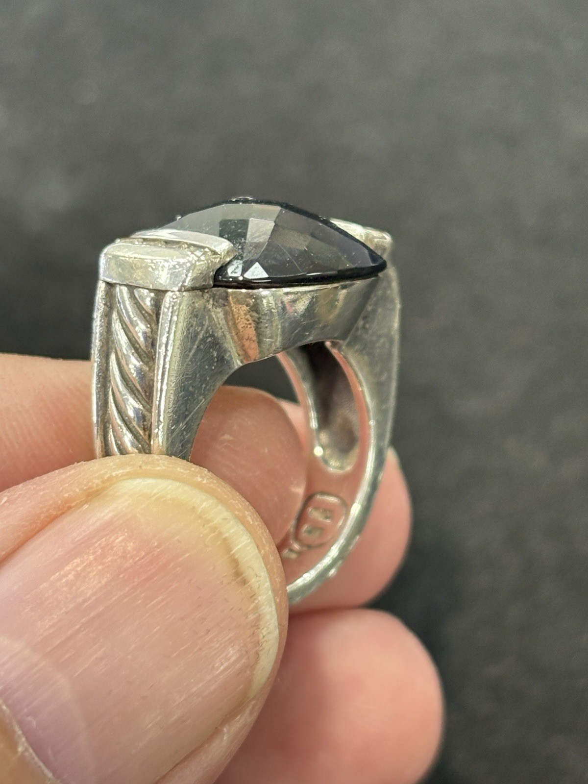 David Yurman 925 Silver 15mm Cushion Black Onyx & Diamond Cable Ring sz 6