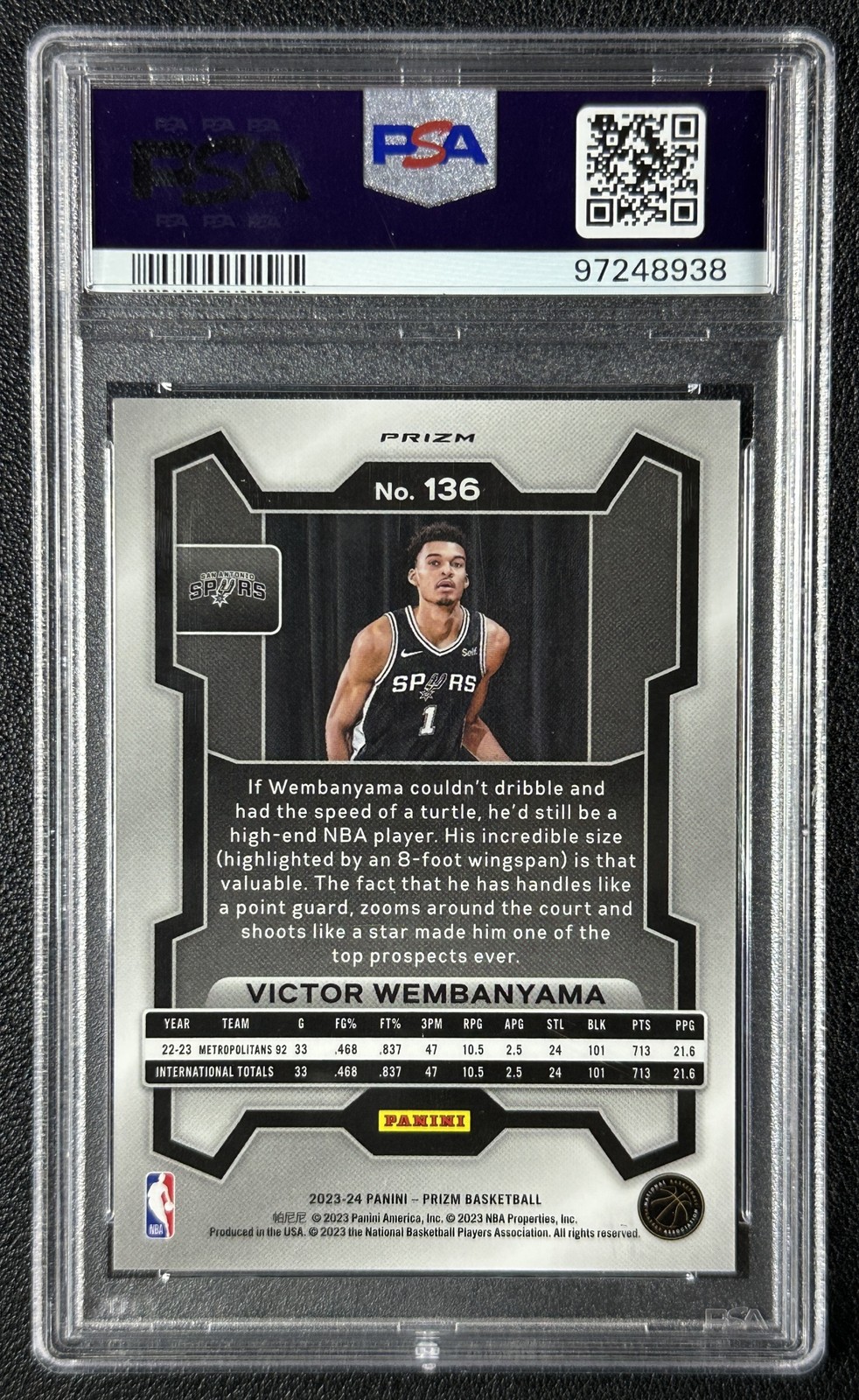 VICTOR WEMBANYAMA PSA 9 2023-24 PANINI PRIZM #136 ROOKIE GREEN RC SPURS 8938 view 2