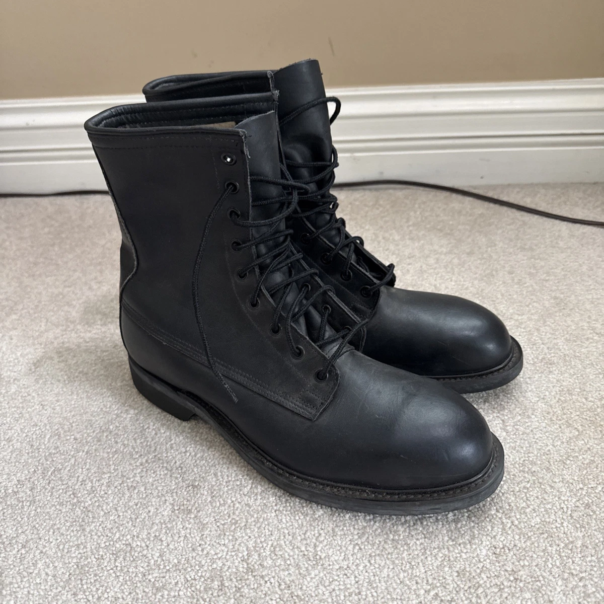 Wolverine Combat Boots Mens 6.5 R Black‎ Leather Military Safety Toe 1992 USA Vintage Wolverine Biltrite Combat Boots Mens Size 8 ST Black  main image 4