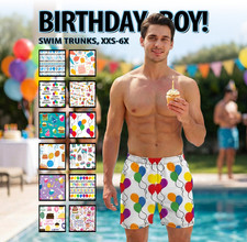 Men's Birthday Swim Trunks - Funny Beach Party Gag Gift Shorts 1