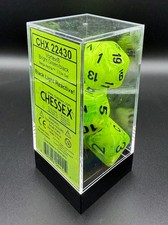 Chessex Dice 22430 Vortex Bright Green / black Mega-Hedral 7 Die Set Black Light