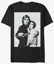 Star Wars Episode IV A New Hope Luke and Leia Greyscale Black T-Shirt NEW UNWORN