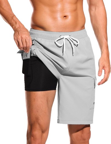 Men's 9" Quick-Dry Swim Trunks with Compression Liner & Cargo Pockets - Picture 10 of 48