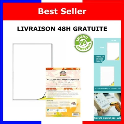Étiquettes adhésives A4 blanches laser 50 feuilles Double Dragon - Photo 1/4