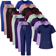 Women Scrubs Medical Nursing Scrub Uniform Set Crew Neck Jogger Comfortable