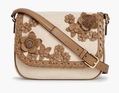 NWT TALBOTS Canvas & Brown Leather Crossbody Bag $139