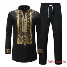 Men's African 2 Piece Set Traditional Shirt and Pants Set Suit Middle East Suit