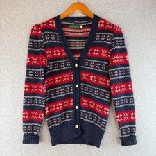 Vintage Red/Blue Nordic Fair Isle Button Down Cardigan Wool Blend Size S Retro