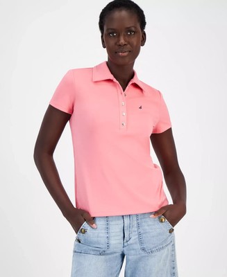 Nautica Jeans Short-Sleeve Polo Shirt Women's S Confetti Polo Collar Pullover