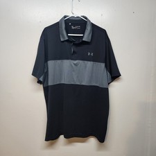 Under Armour Heat Gear Loose Fit Golf Polo Shirt XXL 2XL Black Grey
