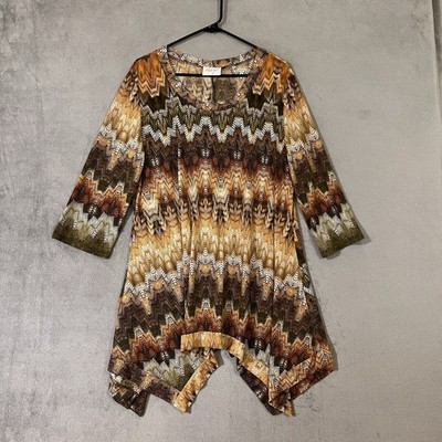 Dressing Gaudy Tunic Top Autumn Multicolor Womens Sz XL Asymmetrical Hem USA