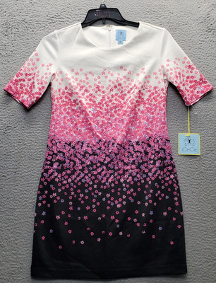 CeCe Shift Dress Womens S Multi Micro Floral Ombre Round Neck Stretch Back Zip