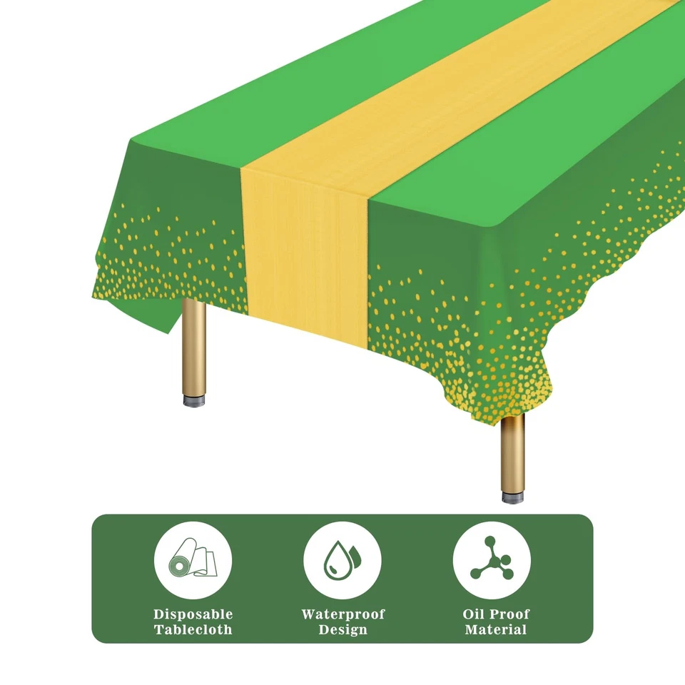 10 Packs Plastic Table Cloth Disposable and Satin Table Runner, Green Disposa... - Image 3 of 4
