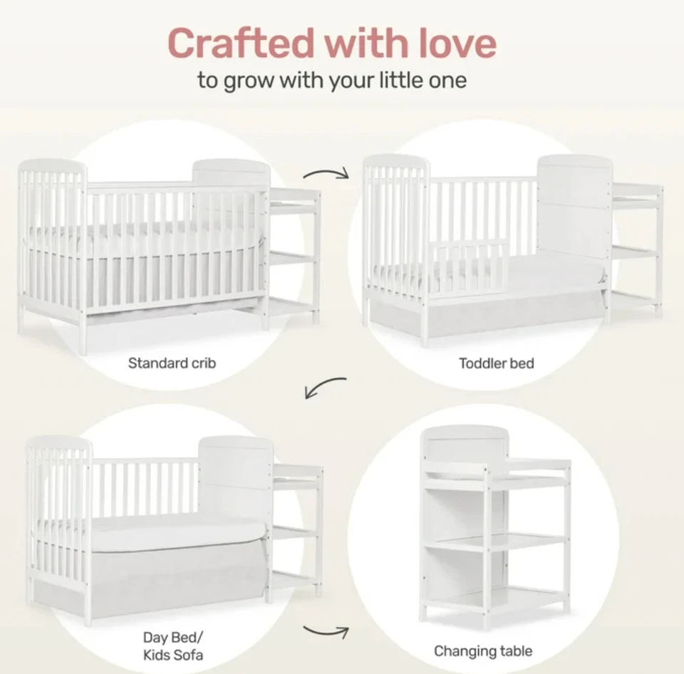 Cuna Convertible Cunas Para Bebes Cama Para Niños Marco Cambiador Blanco Foto 3 de 4