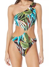 Vince Camuto One-Shoulder Ring-Trim One-Piece Swimsuit, Multicolor Size 6