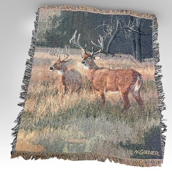 Manta de Tapiz Ciervo Bosque Escena N Vidriero Arte Decoración Casa de Campo, Granja Foto 2 de 2