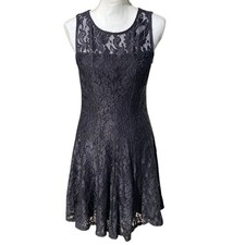 Sleeveless Floral Lace Lined Black Knee Length Dress Whimsigoth Fit Flare Medium