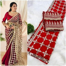 SARI PAKISTANI WEDDING INDIAN SAREE BLOUSE DESIGNER BOLLYWOOD PARTY WEAR MIRROR