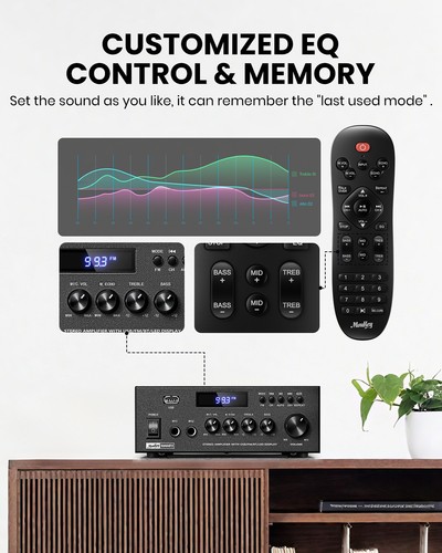 Moukey MAMP3 300W Audio Power Amplifier 2 Channel Amp Stereo Receiver Bluetooth - Afbeelding 3 van 8