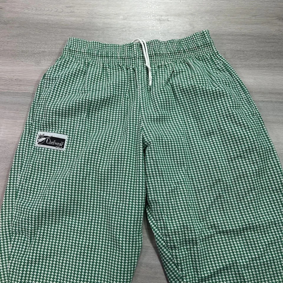 Chefwear Pants Mens Small Green White Houndstooth Chef Drawstring Made in USA - Image 3 of 4