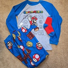 Boys Nintendo Super Mario Kart Pajamas Fleece PJ Pants Shirt Socks 12-14 NWT