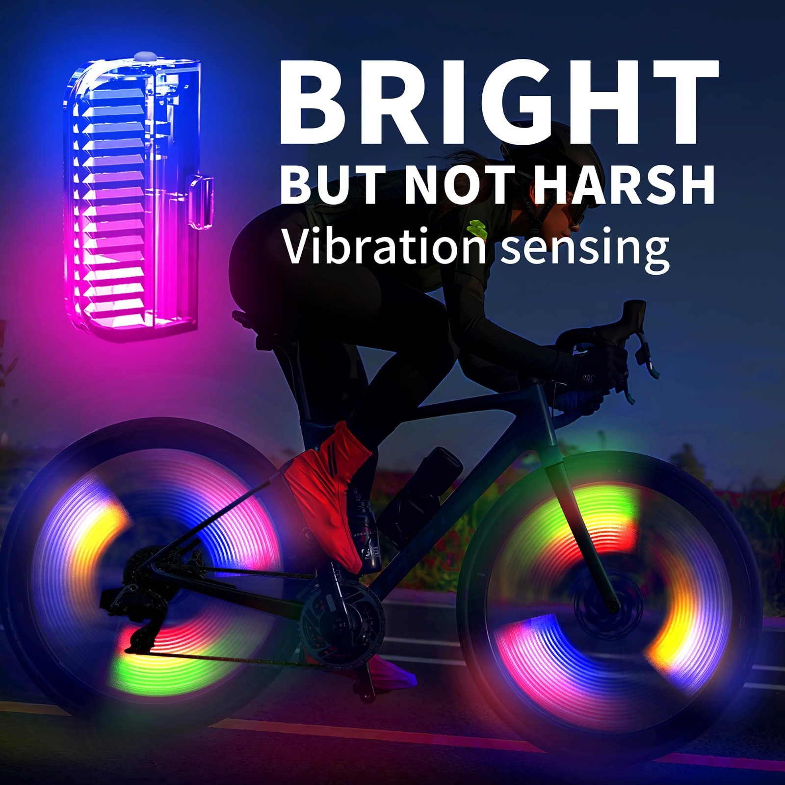 Luci Ruota Bici Ricaricabili Confezione da 2, Sensore di Movimento a 7 Raggi Colori Adatto a Tutte le Bici foto 2