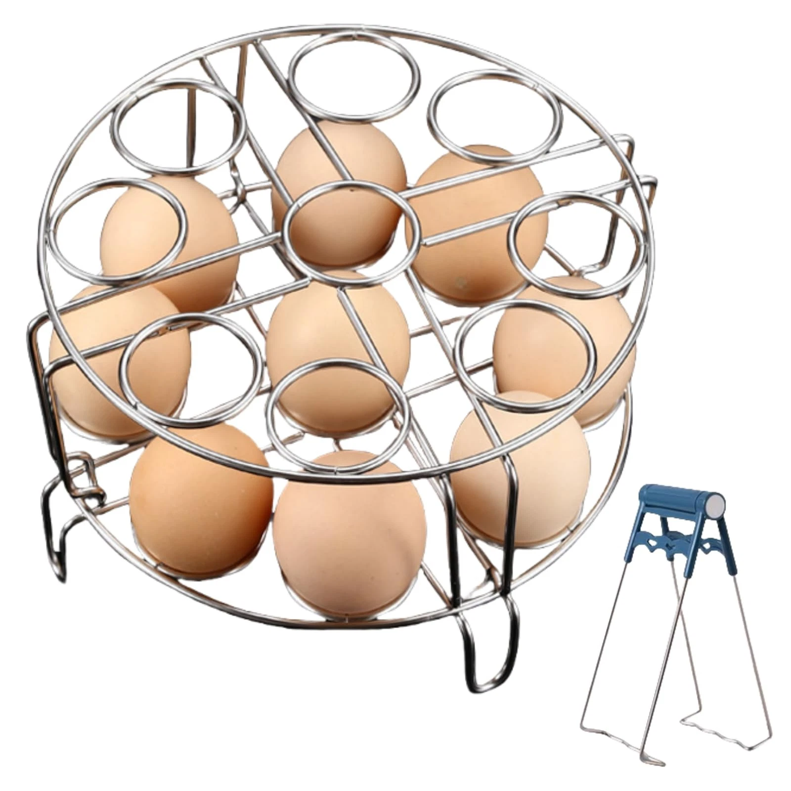 2Pcs Egg Steamer Rack with Hot Plate Gripper Set, Stackable Trivet for silver