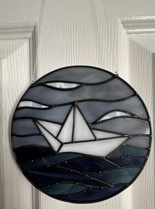 Stained Glass SUNCATCHER PAPER BOAT 6” Round