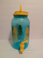 Sun Tea Lemonade Drink Dispenser w Spigot And Handle Blue w Pineapple Graphics